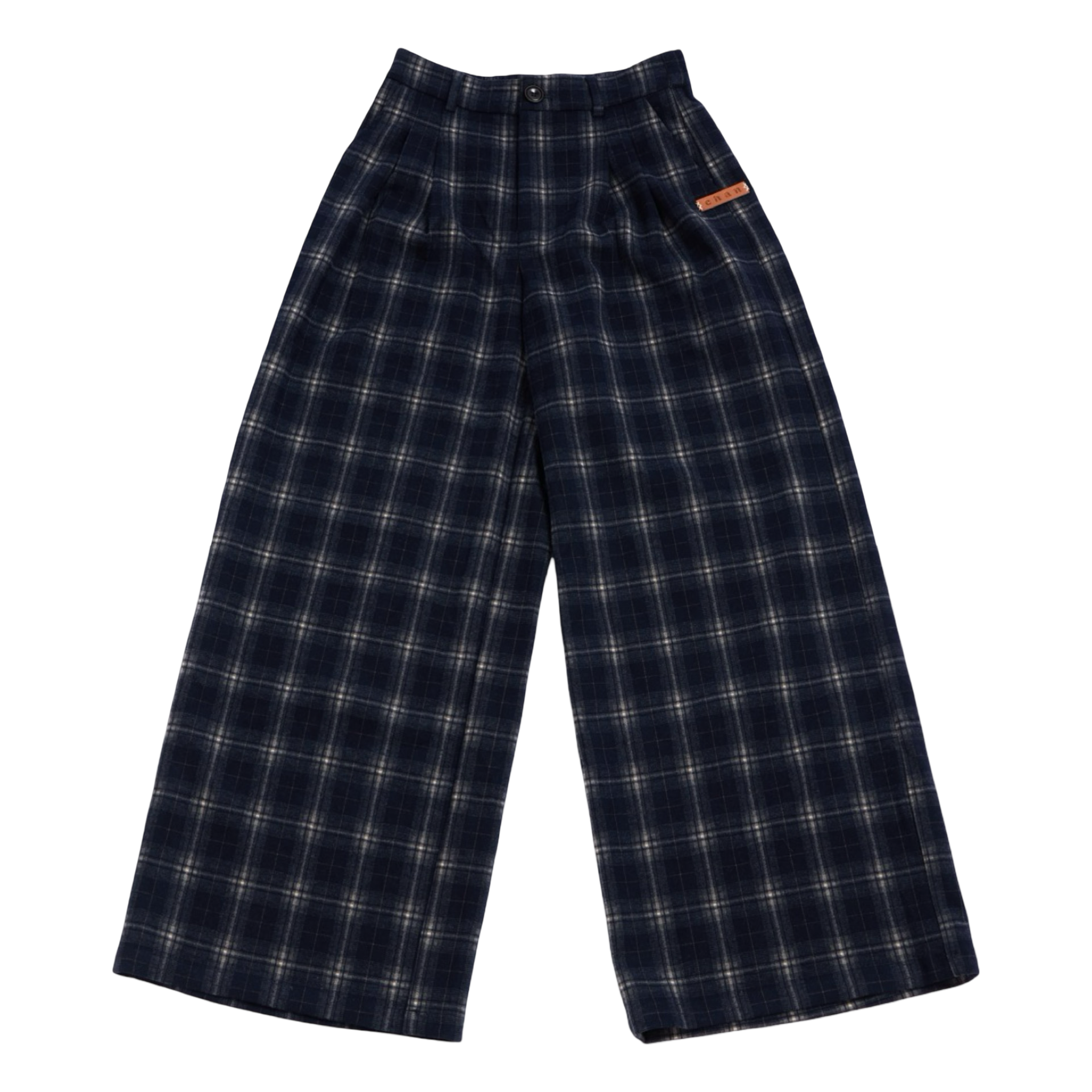 Checked Wide-Leg Pants – Navy