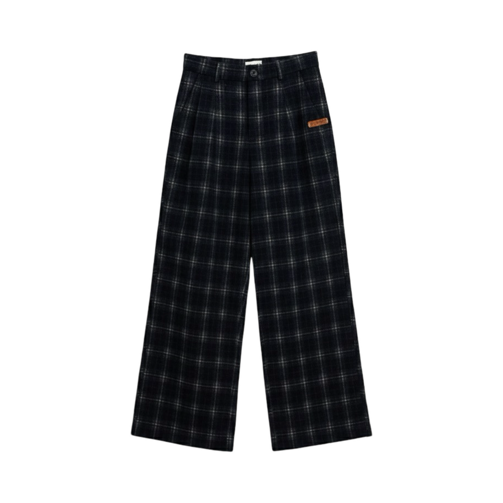 Checked Wide-Leg Pants – Navy