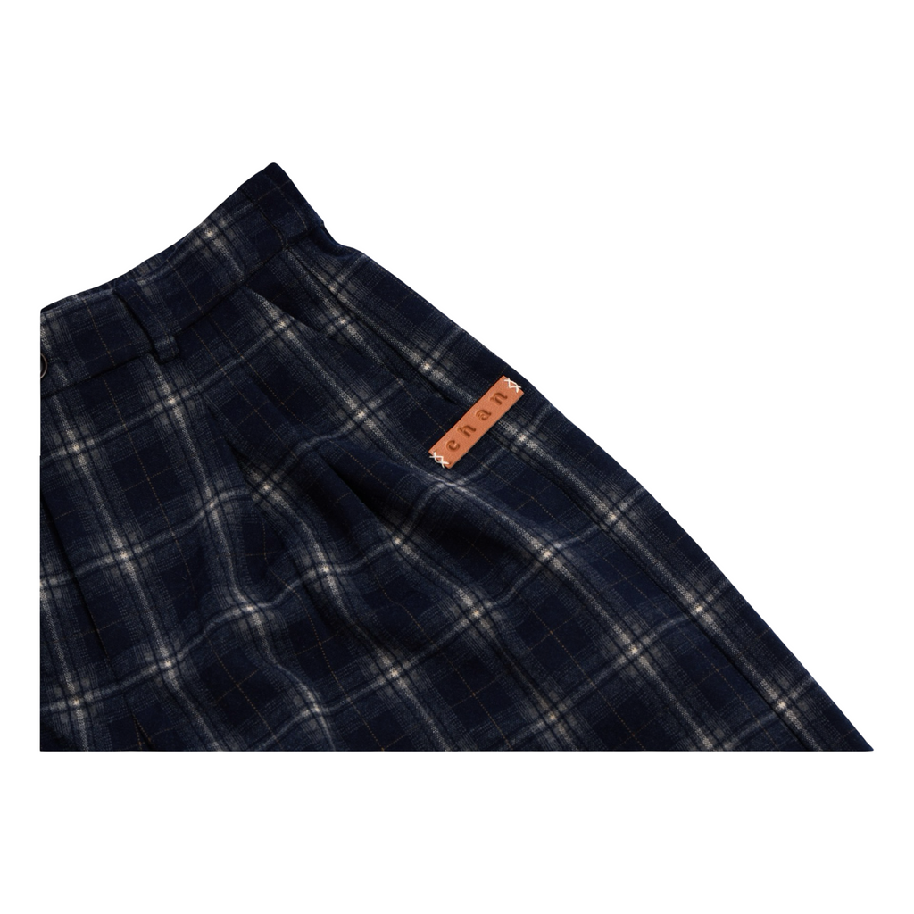 Checked Wide-Leg Pants – Navy