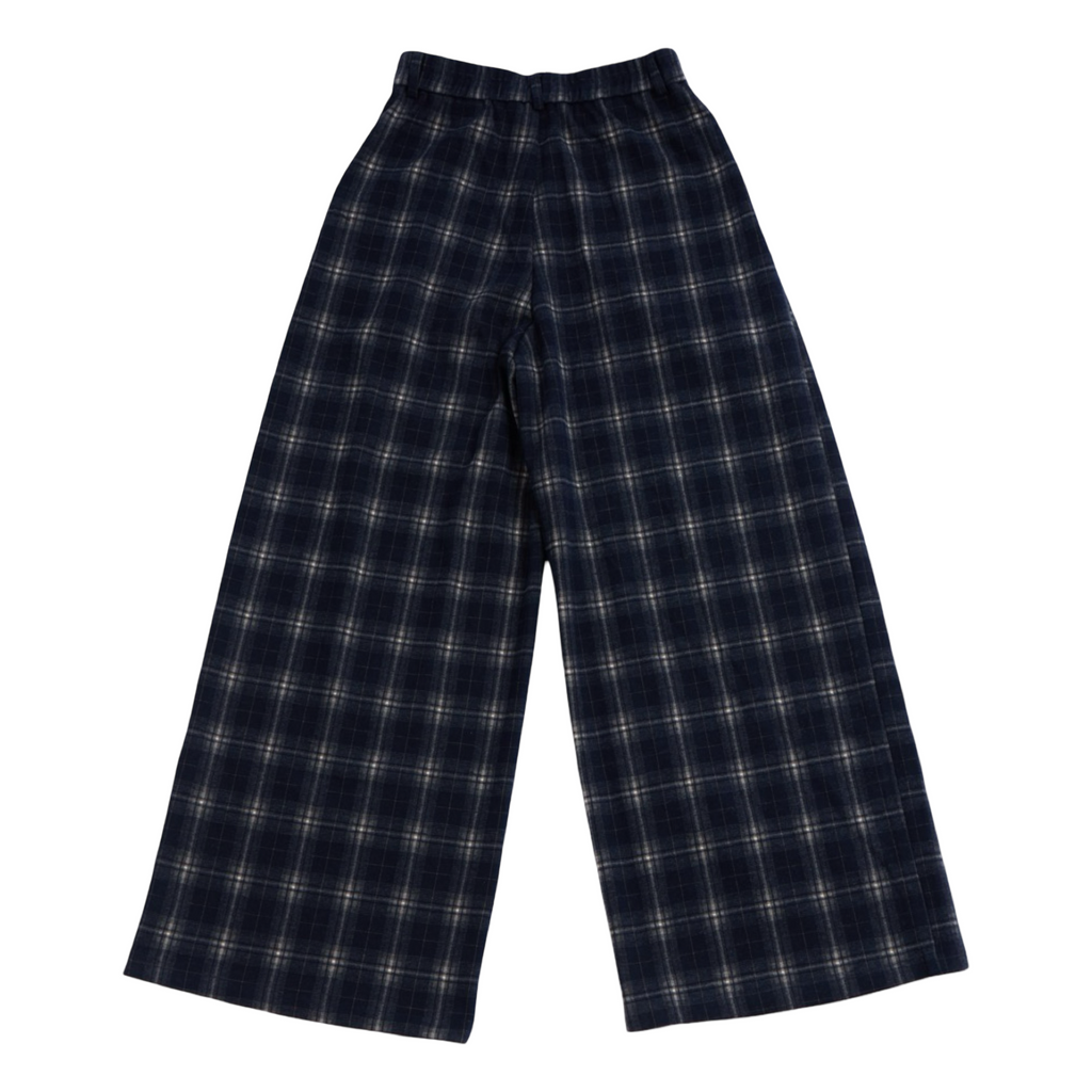 Checked Wide-Leg Pants – Navy
