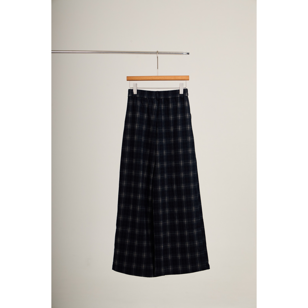 Checked Wide-Leg Pants – Navy