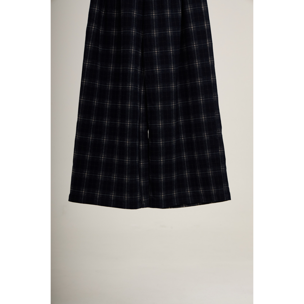 Checked Wide-Leg Pants – Navy