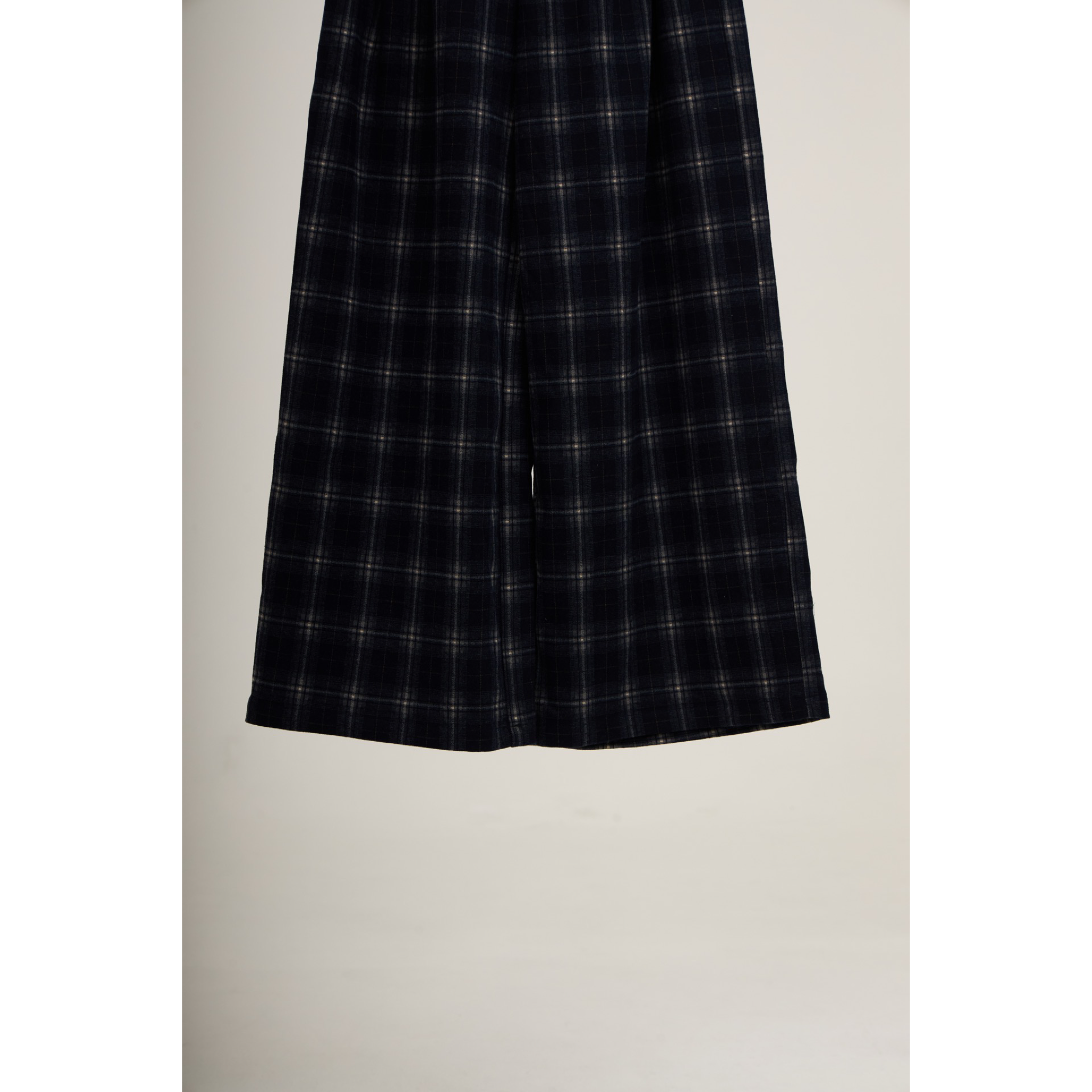Checked Wide-Leg Pants – Navy