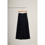 Checked Wide-Leg Pants – Navy