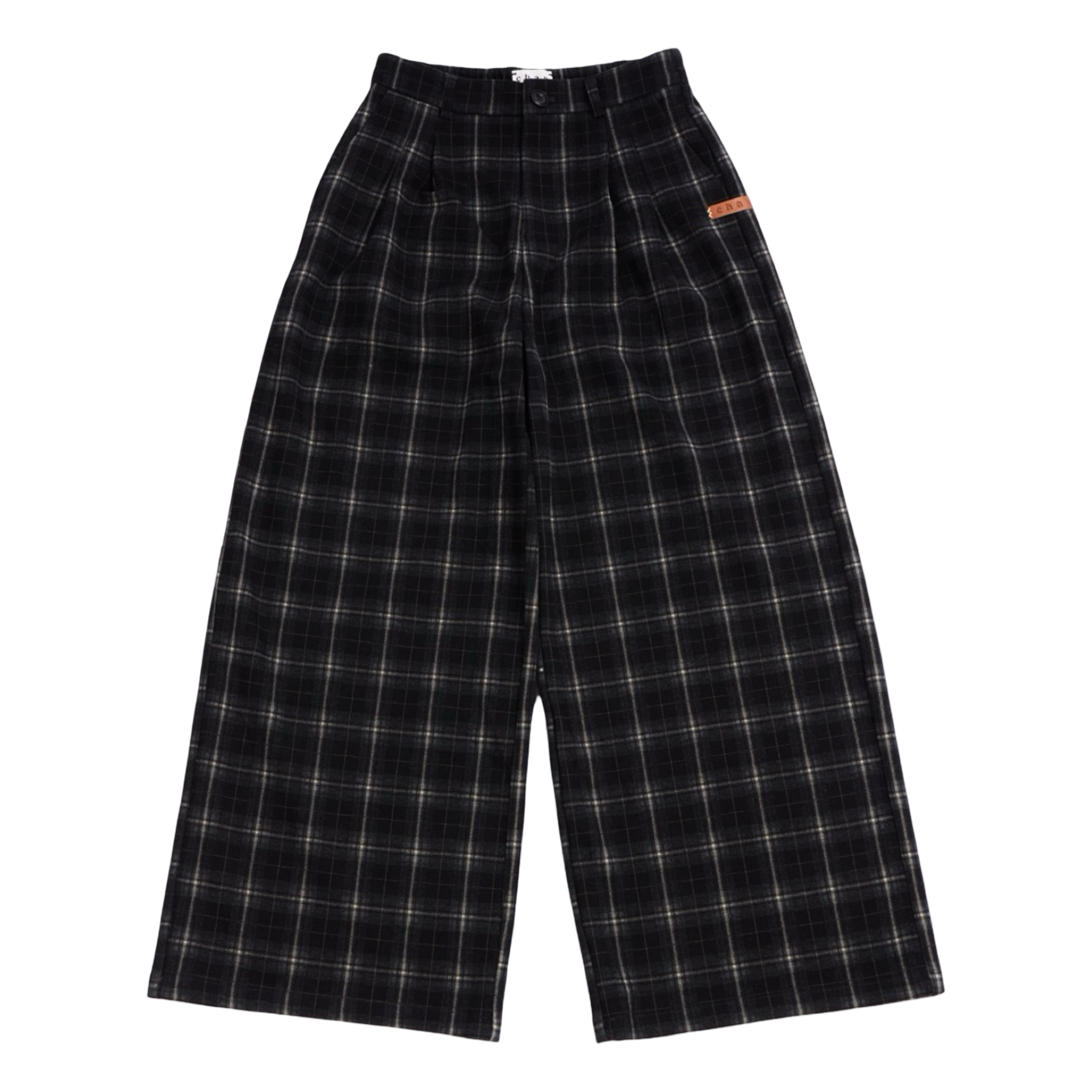 Checked Wide-Leg Pants – Black