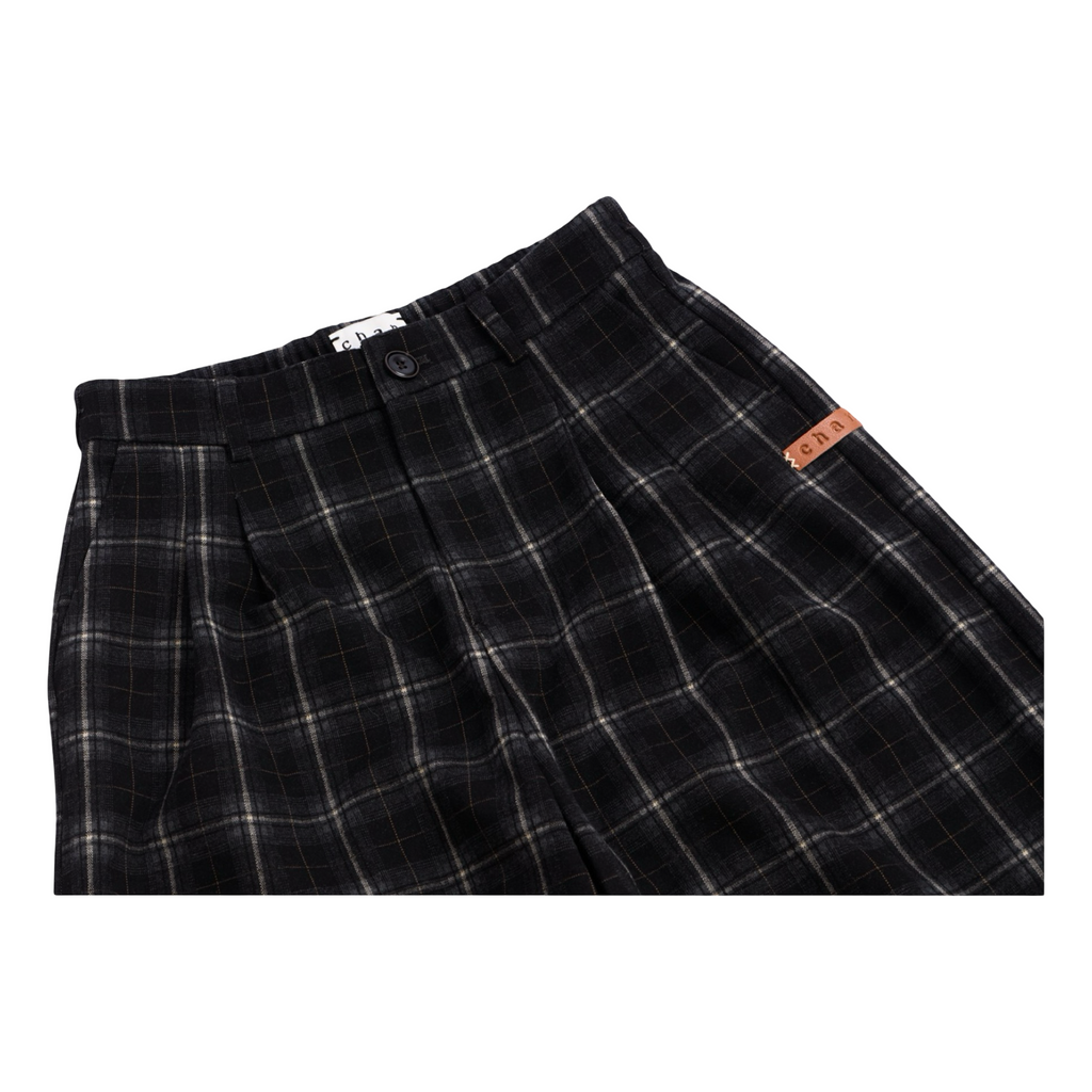 Checked Wide-Leg Pants – Black