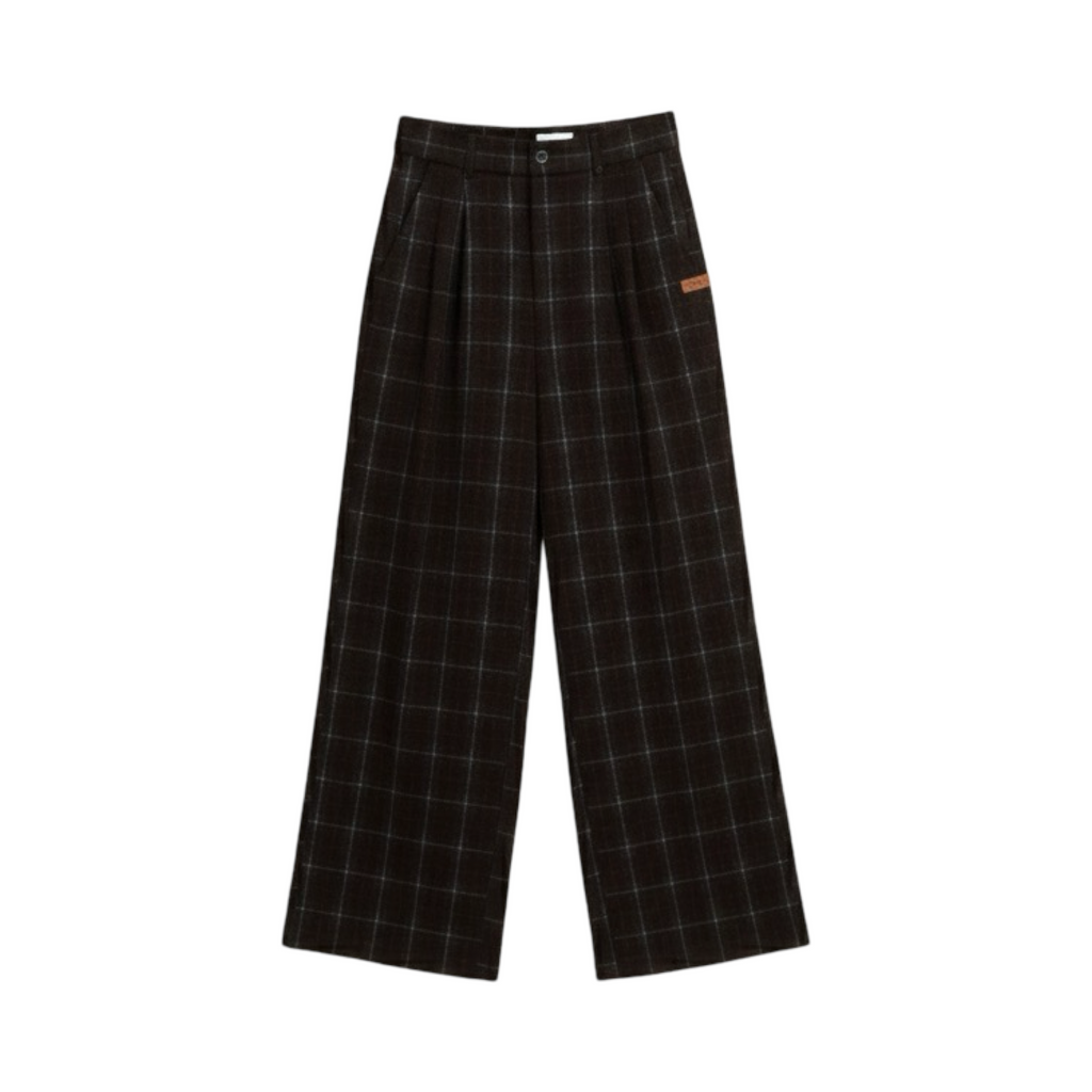 Checked Wide-Leg Pants – Brown