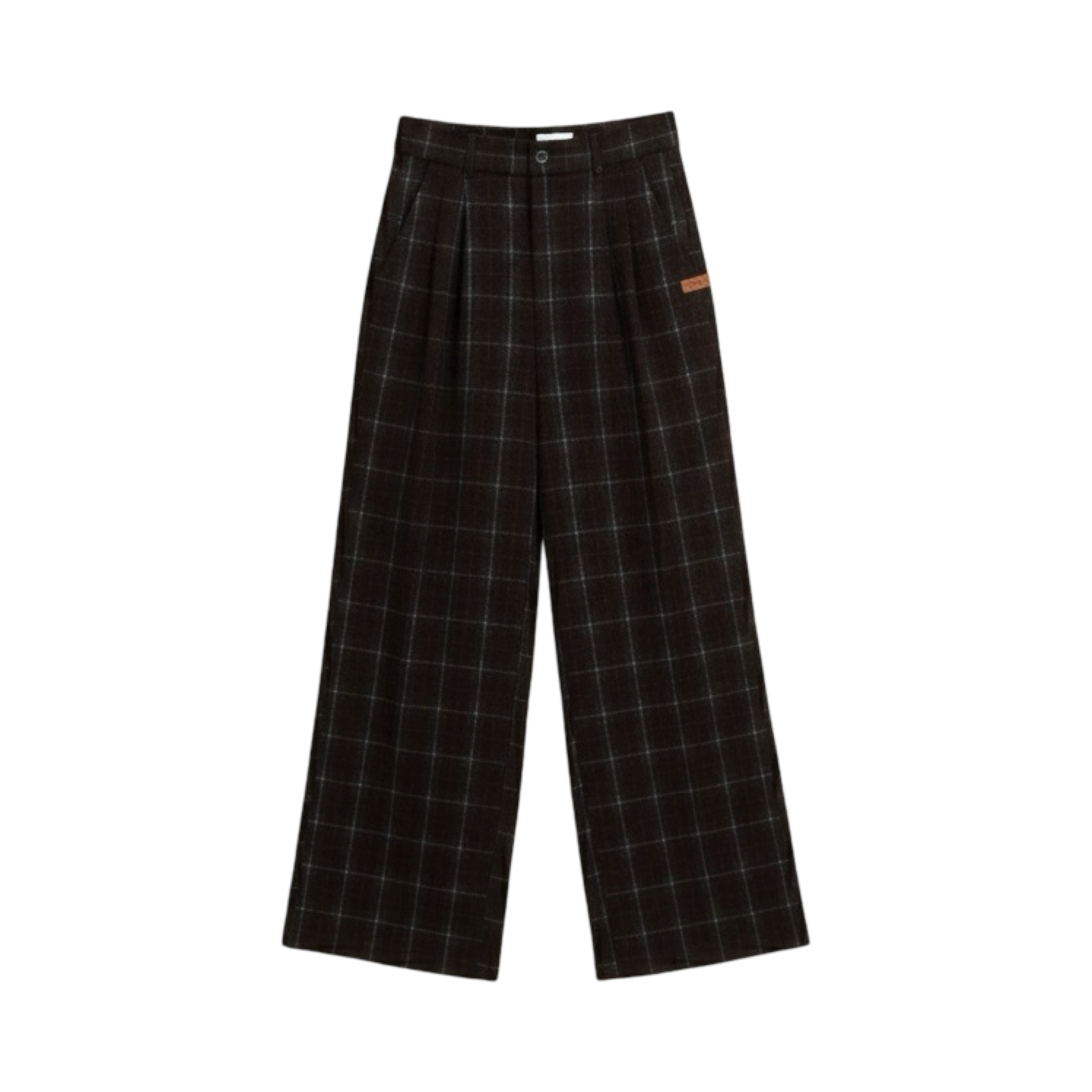 Checked Wide-Leg Pants – Brown