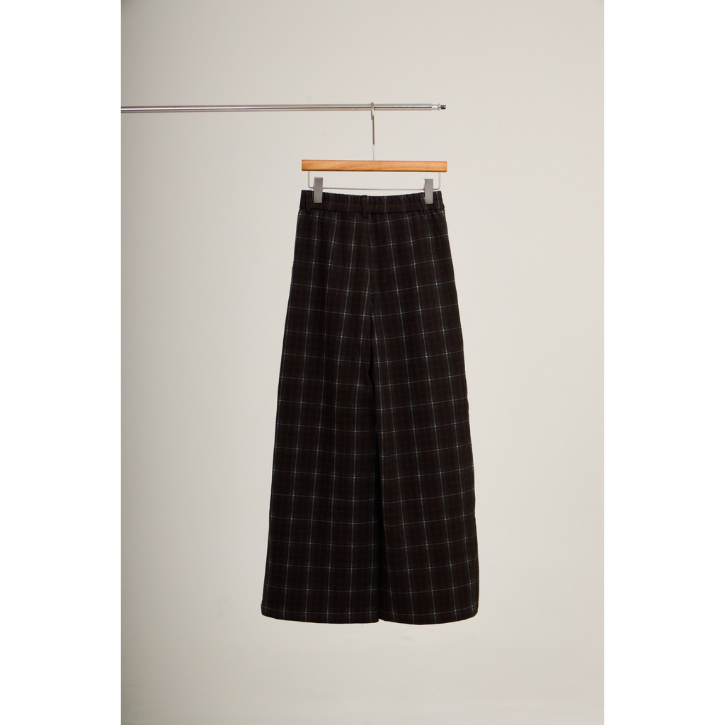 Checked Wide-Leg Pants – Brown