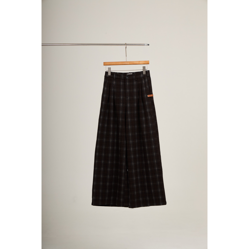 Checked Wide-Leg Pants – Brown