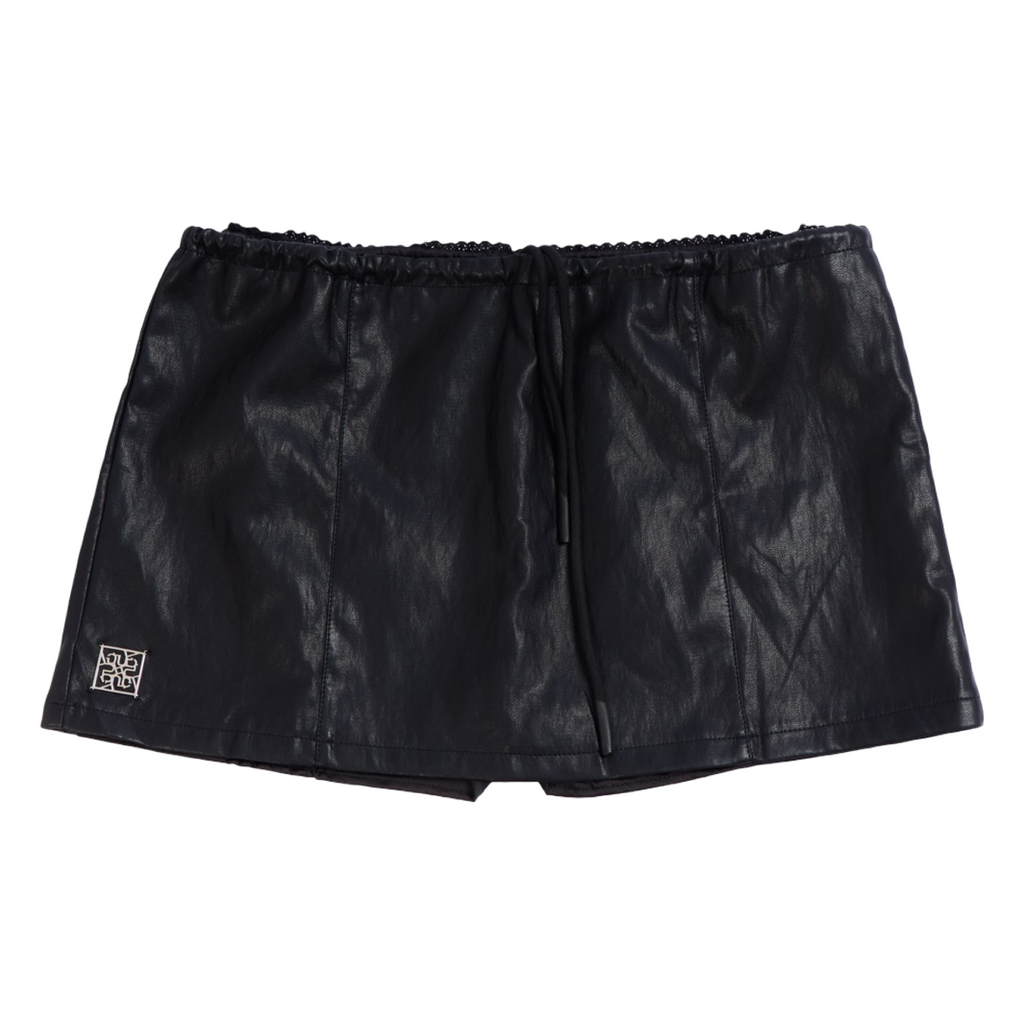 Leather-Look Mini Skort – Black