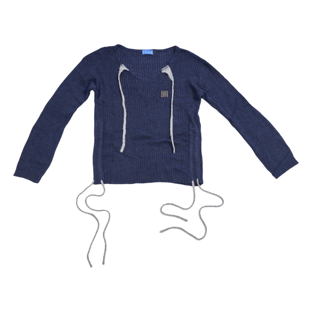 Drawstring Knit Top – Navy