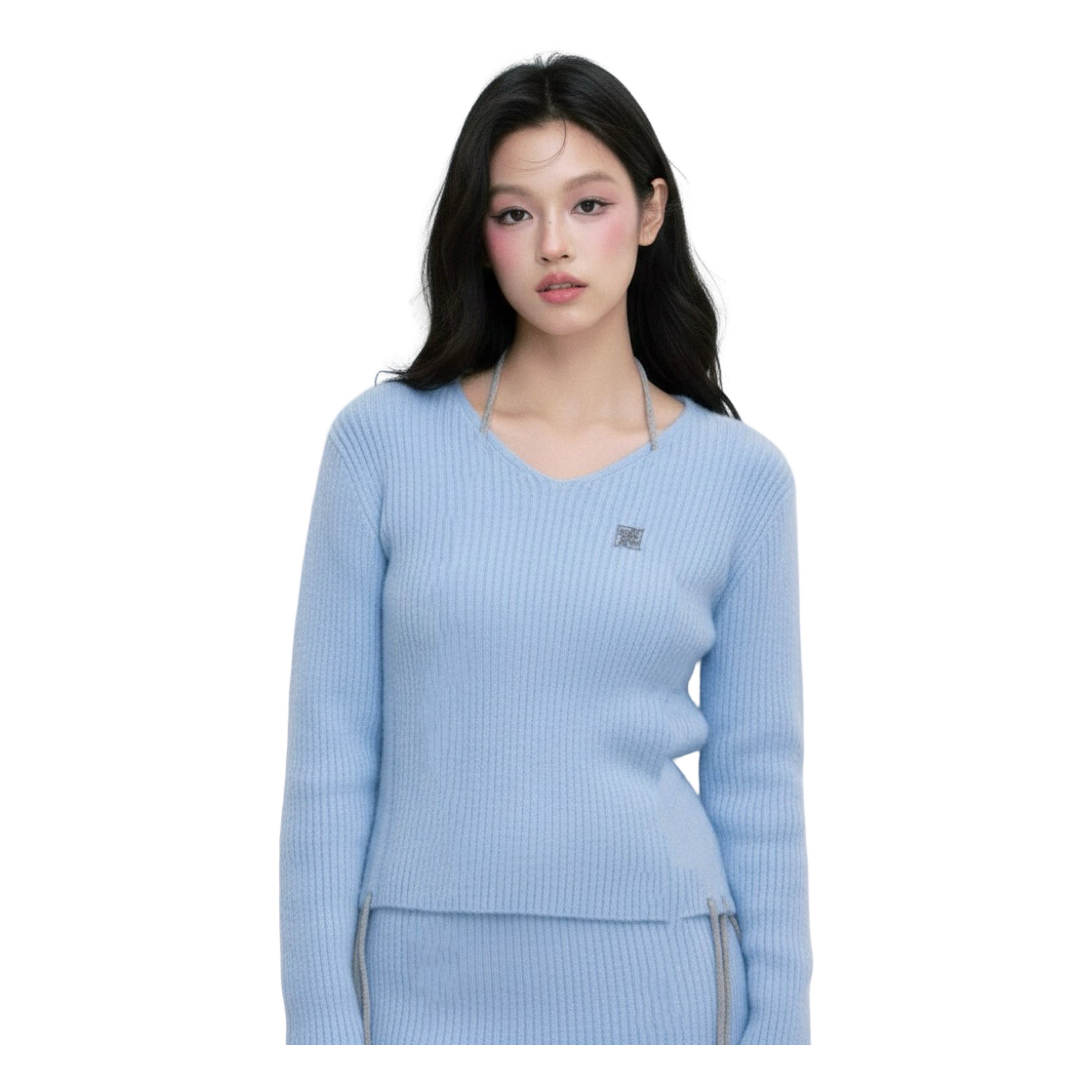 Drawstring Knit Top – Blue