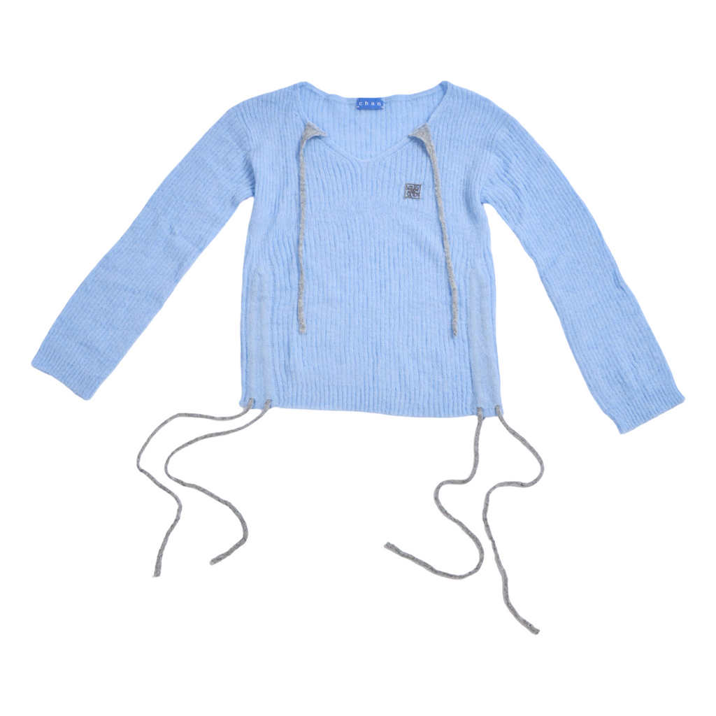 Drawstring Knit Top – Blue