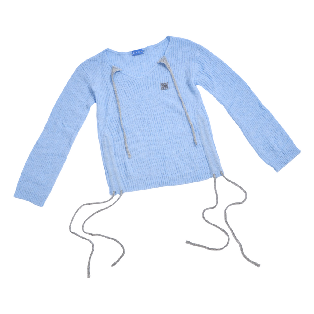 Drawstring Knit Top – Blue