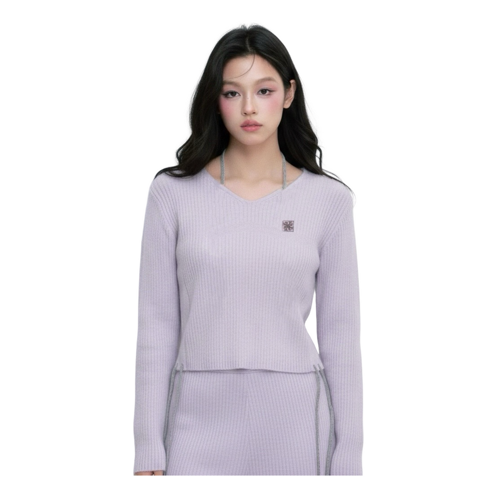 Drawstring Knit Top – Purple