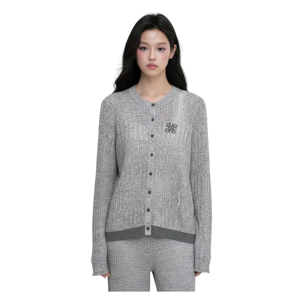 Ribbed Knit Cardigan – Charcoal Grey