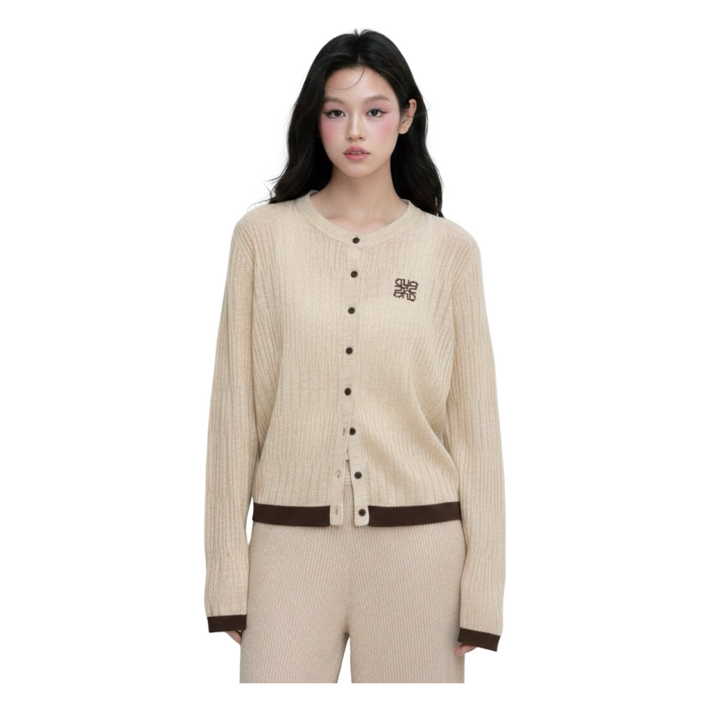 Ribbed Knit Cardigan – Beige