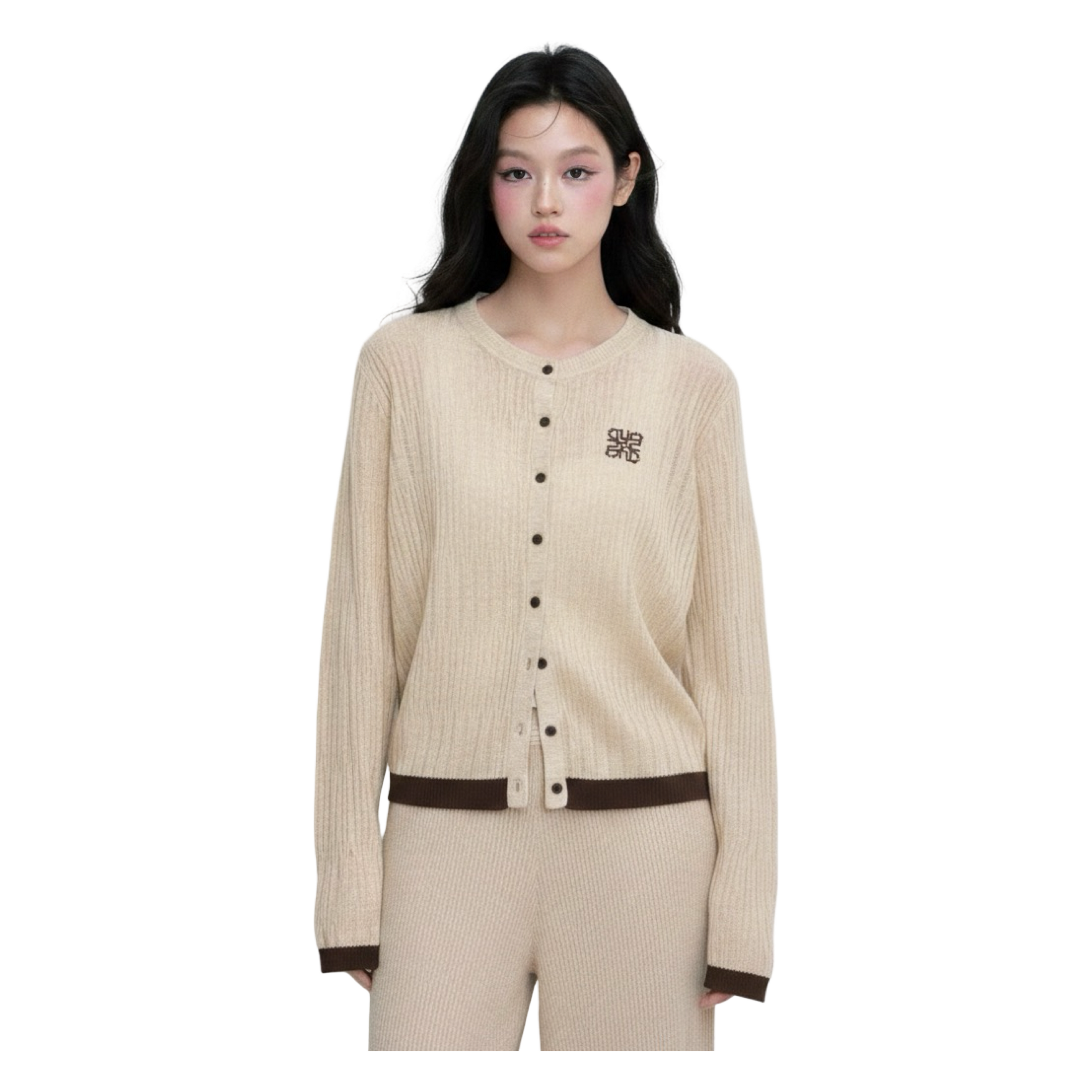 Ribbed Knit Cardigan – Beige