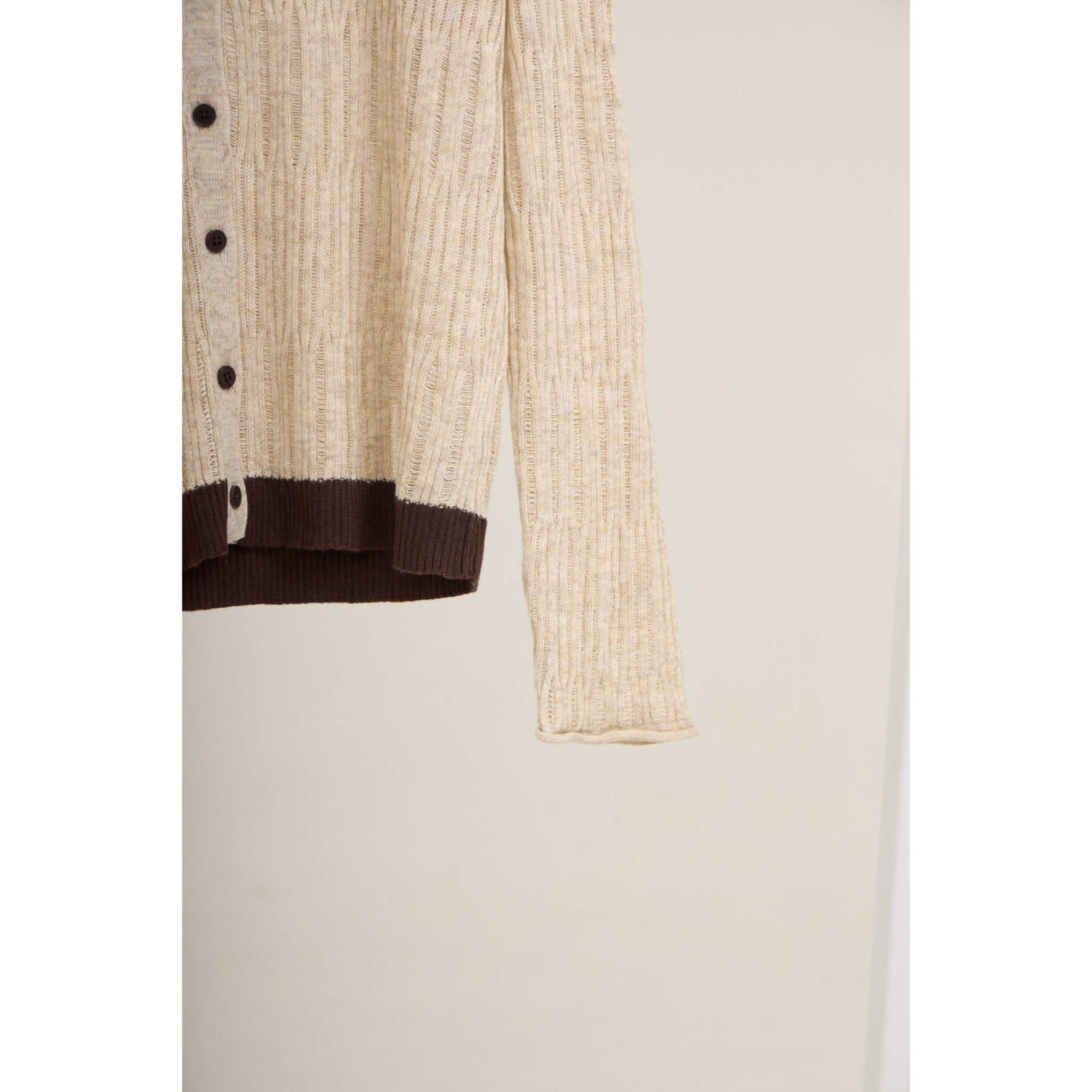 Ribbed Knit Cardigan – Beige