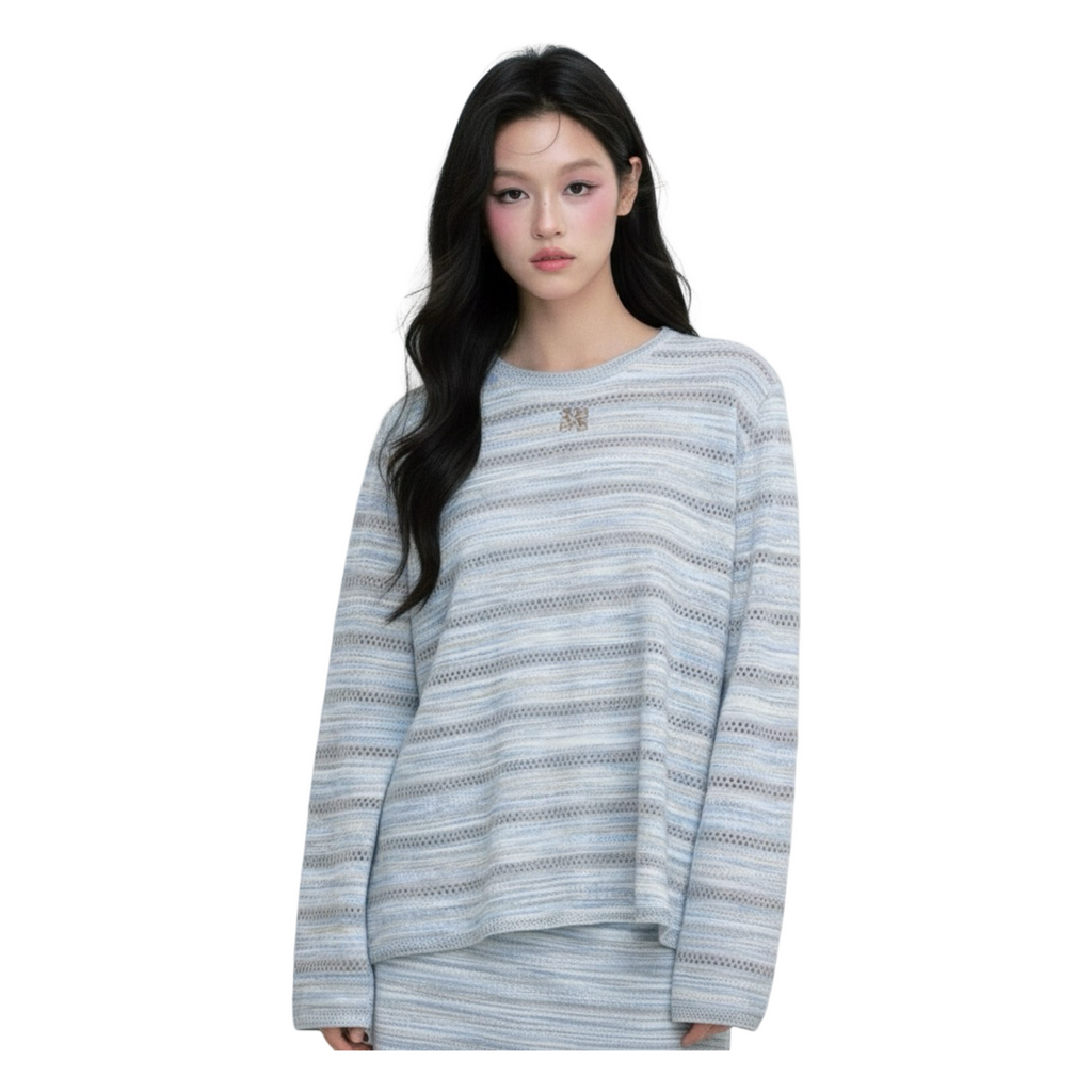 Soft Knit Striped Long Sleeve Top – Sky Blue