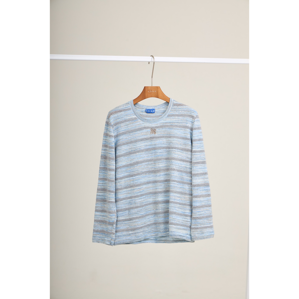 Soft Knit Striped Long Sleeve Top – Sky Blue