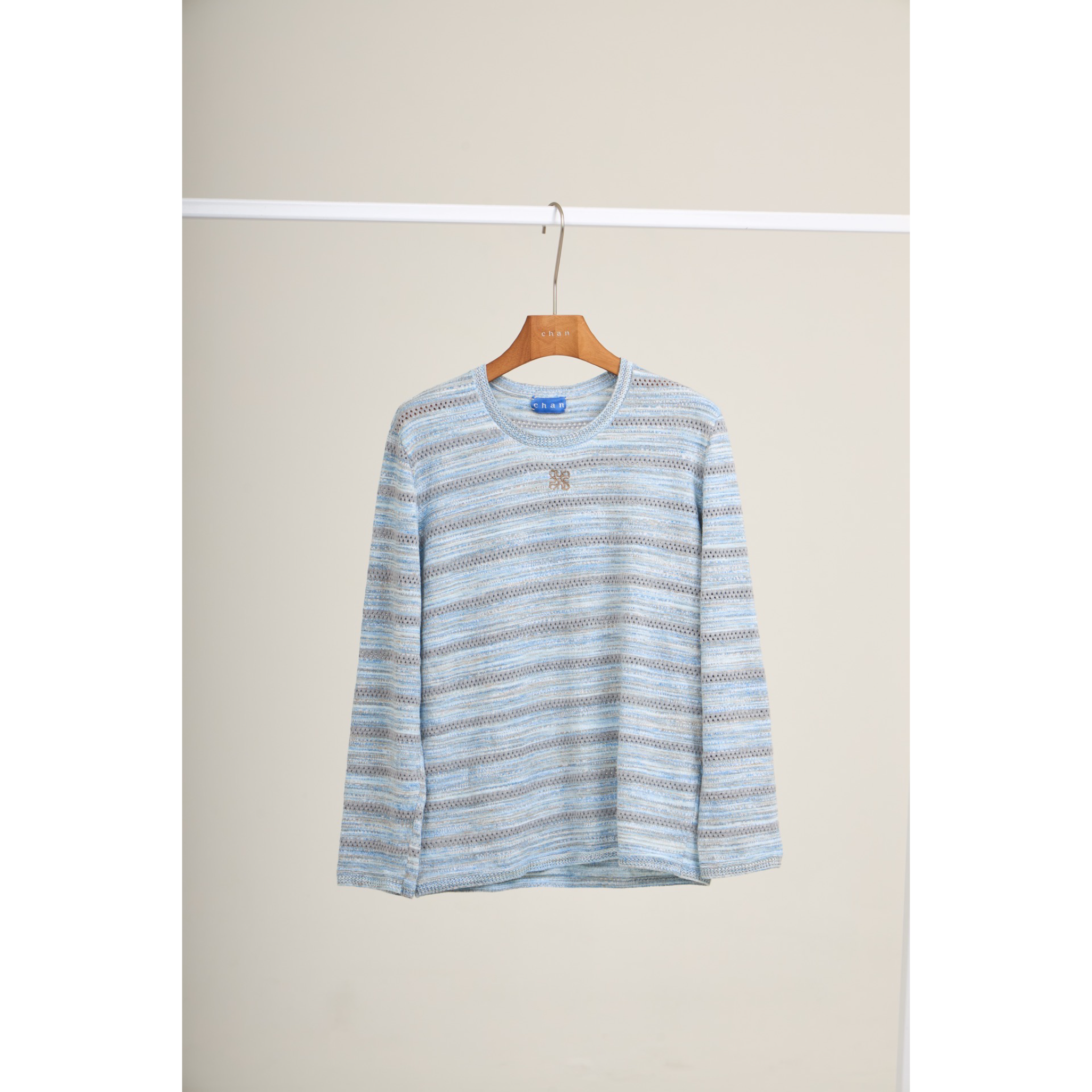 Soft Knit Striped Long Sleeve Top – Sky Blue