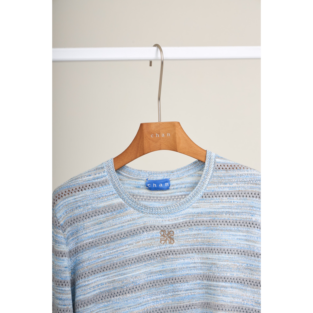 Soft Knit Striped Long Sleeve Top – Sky Blue