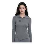 Knit Asymmetric Button Top – Grey