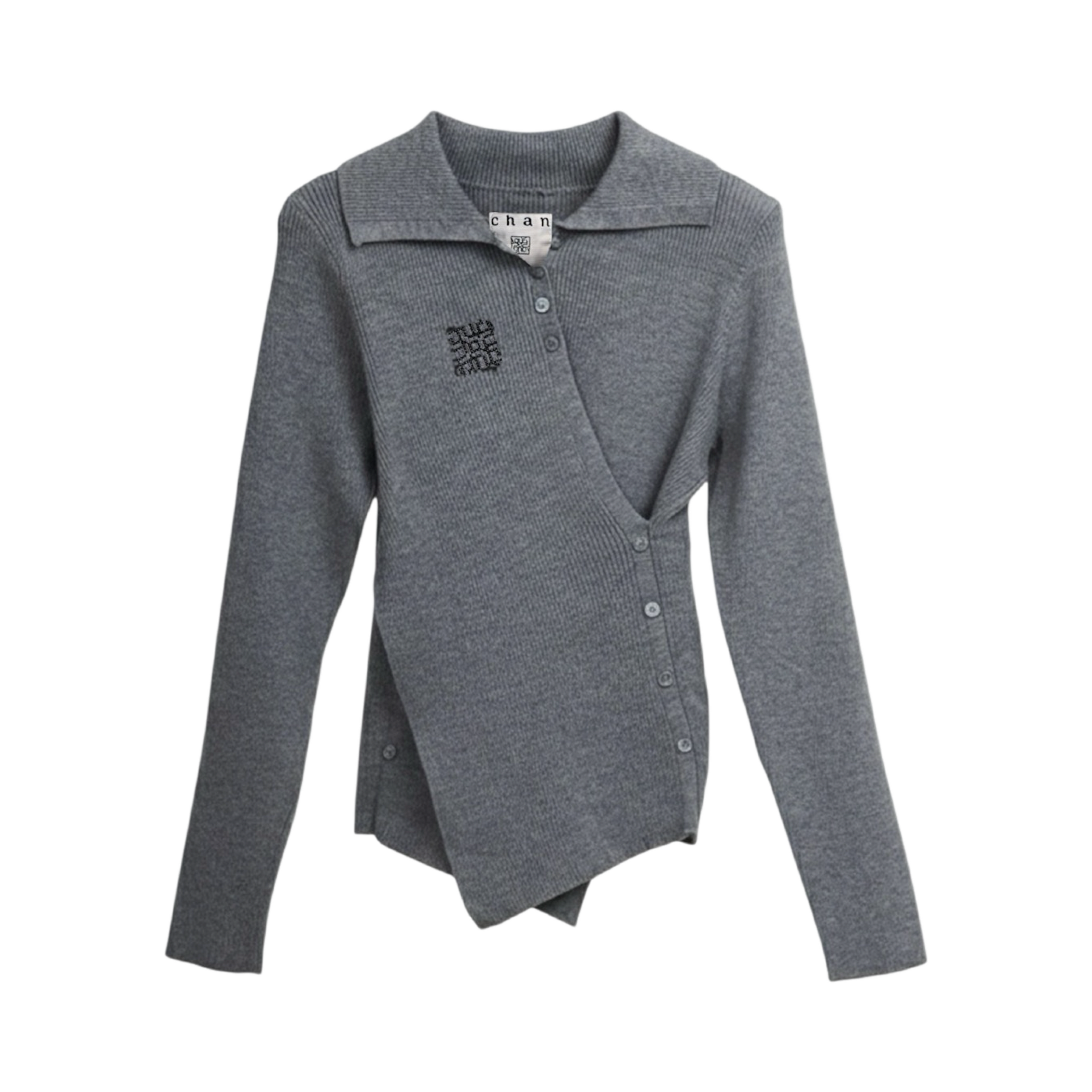 Knit Asymmetric Button Top – Grey