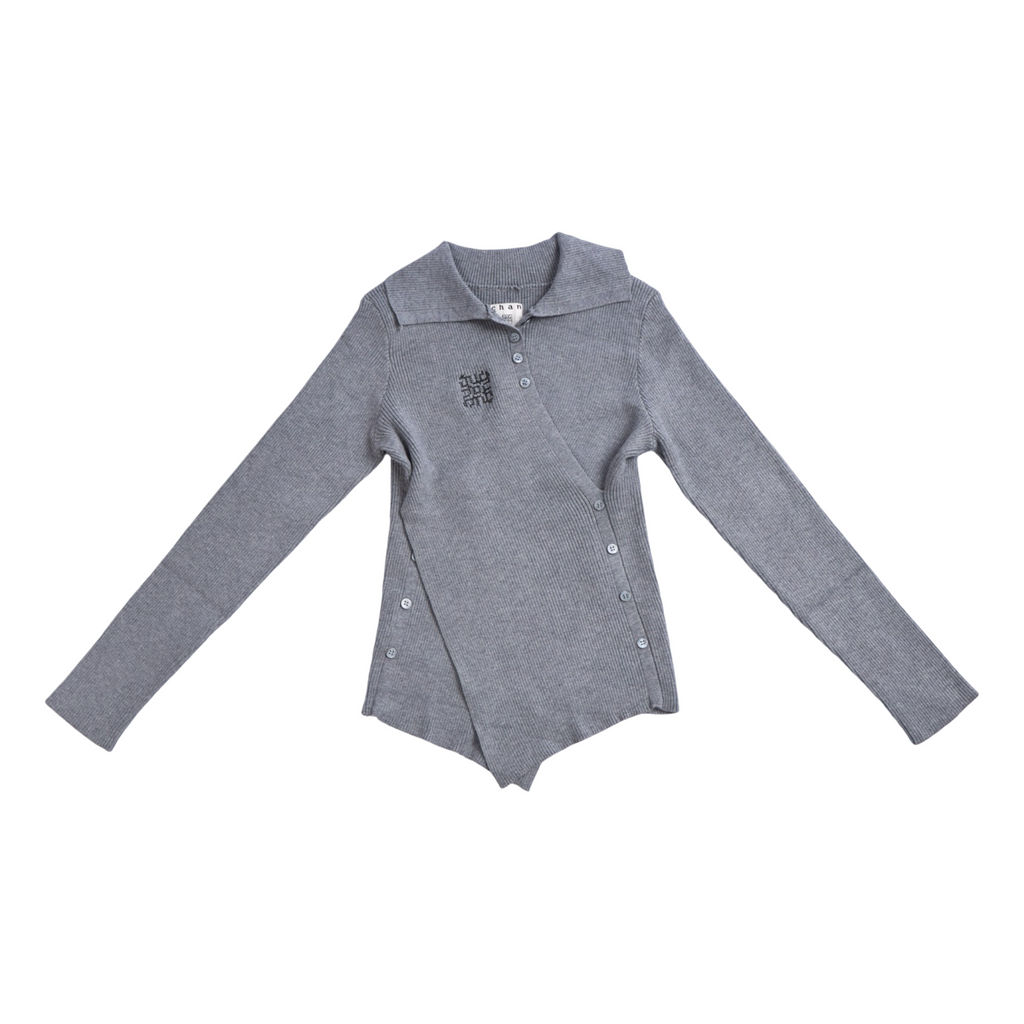 Knit Asymmetric Button Top – Grey
