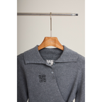Knit Asymmetric Button Top – Grey