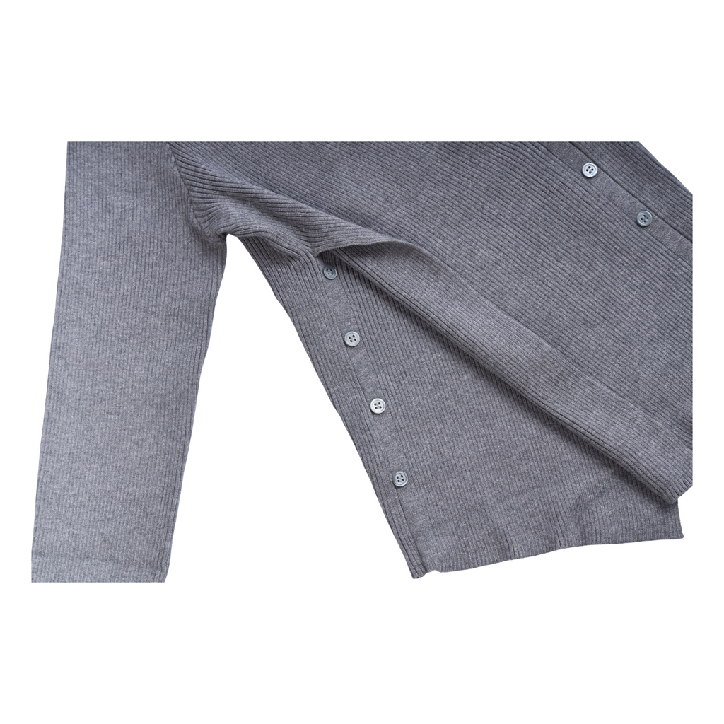 Knit Asymmetric Button Top – Grey