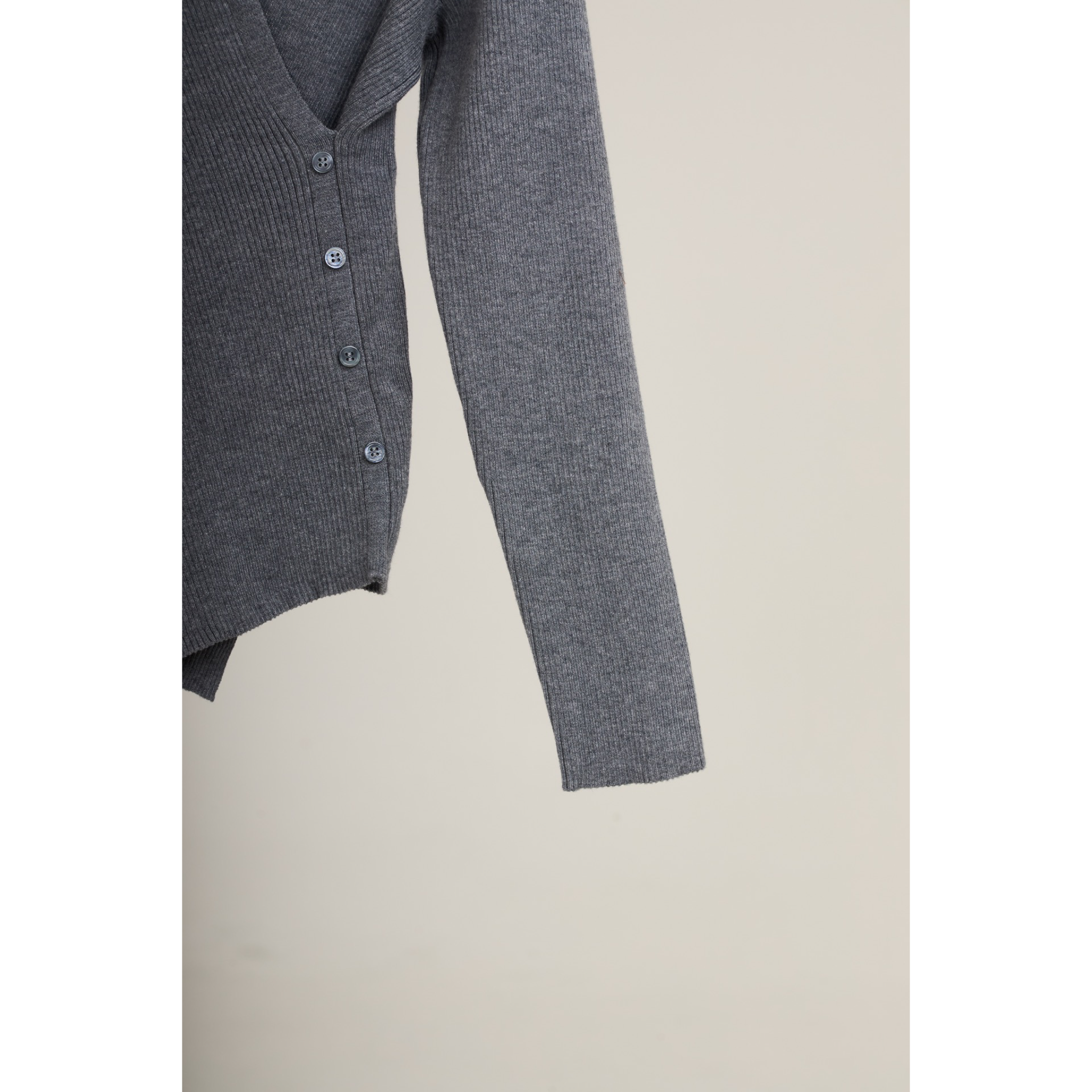 Knit Asymmetric Button Top – Grey