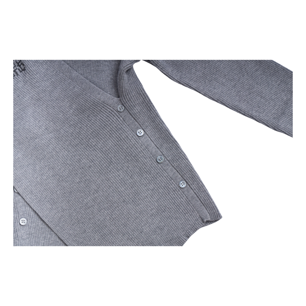 Knit Asymmetric Button Top – Grey
