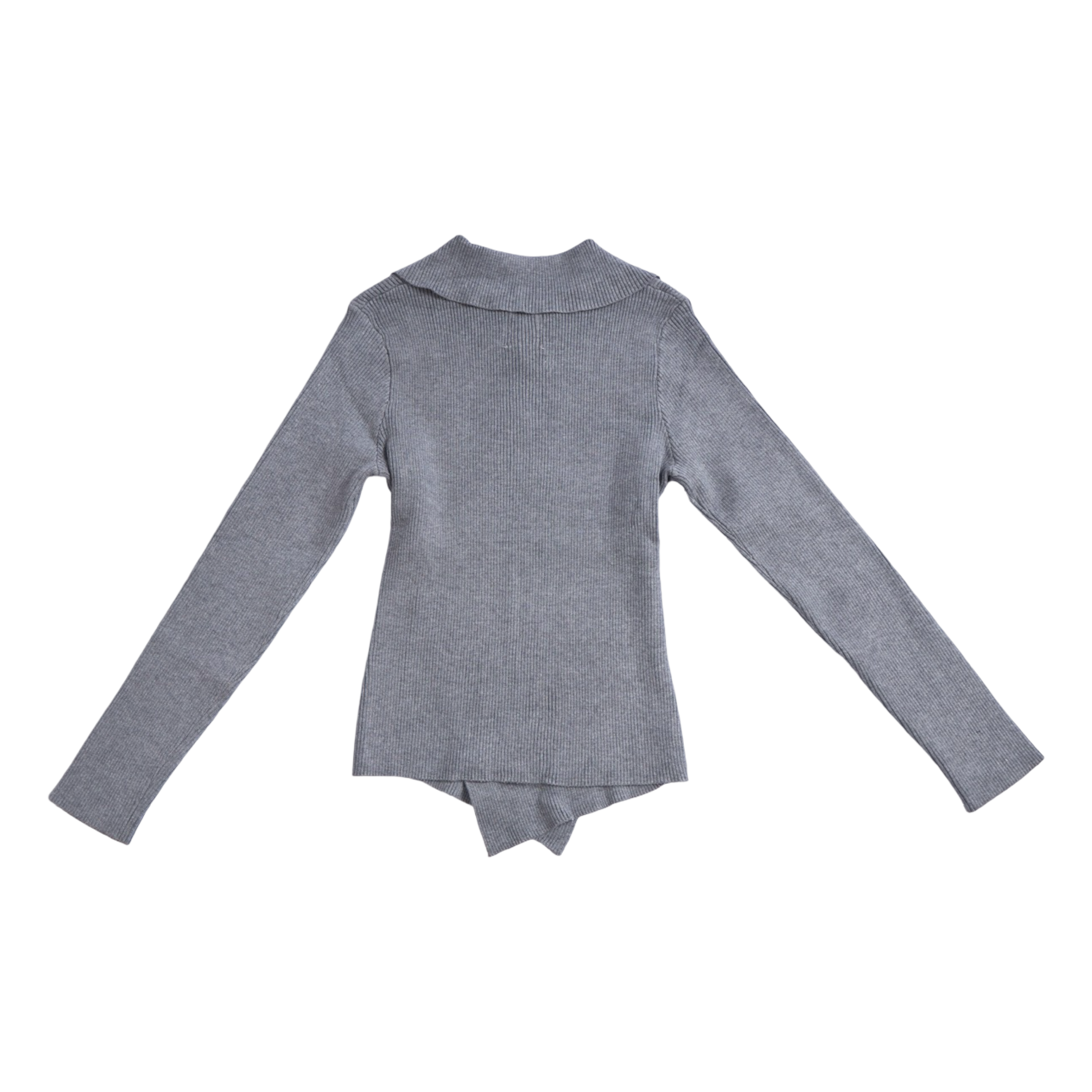 Knit Asymmetric Button Top – Grey