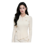 Knit Asymmetric Button Top – Beige