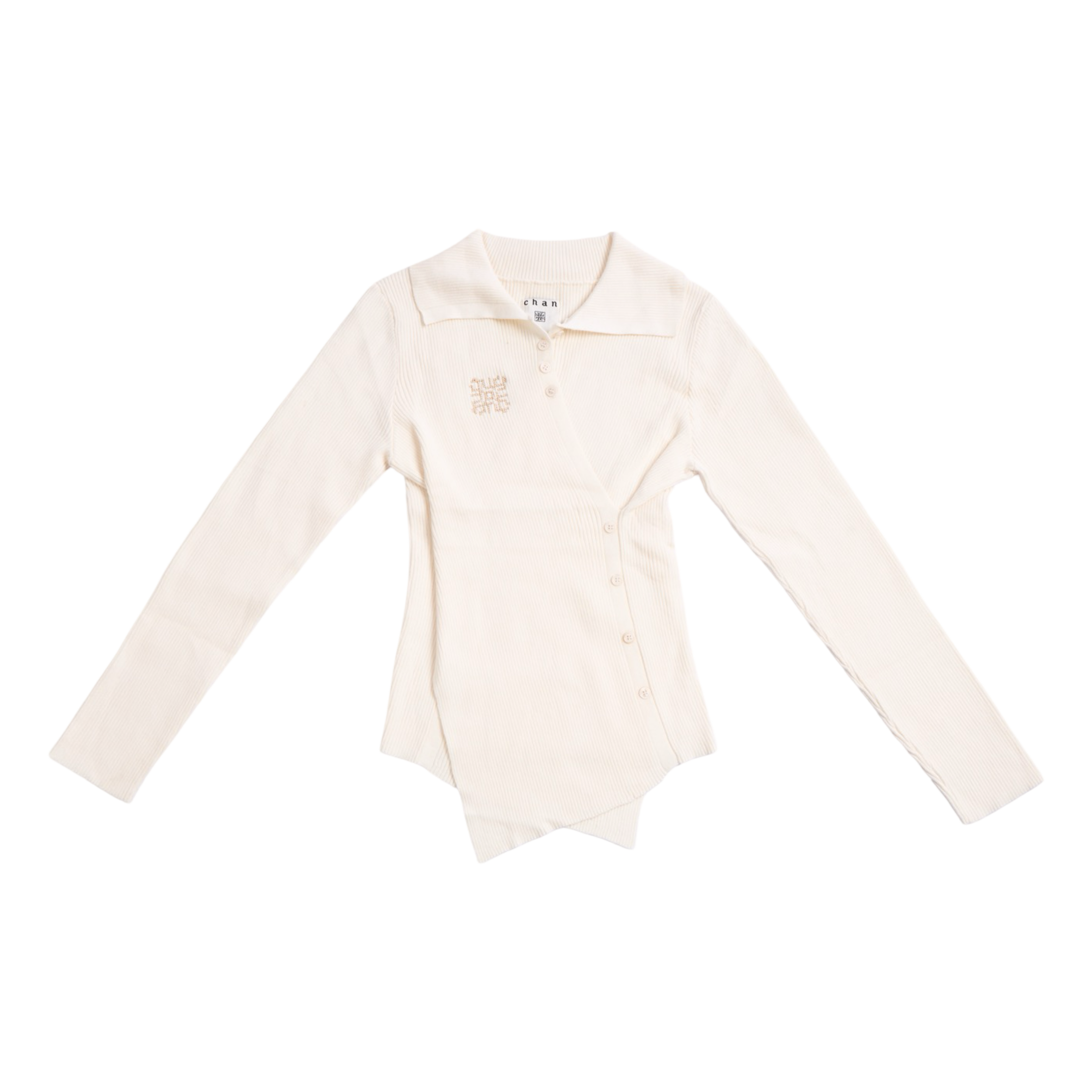 Knit Asymmetric Button Top – Beige