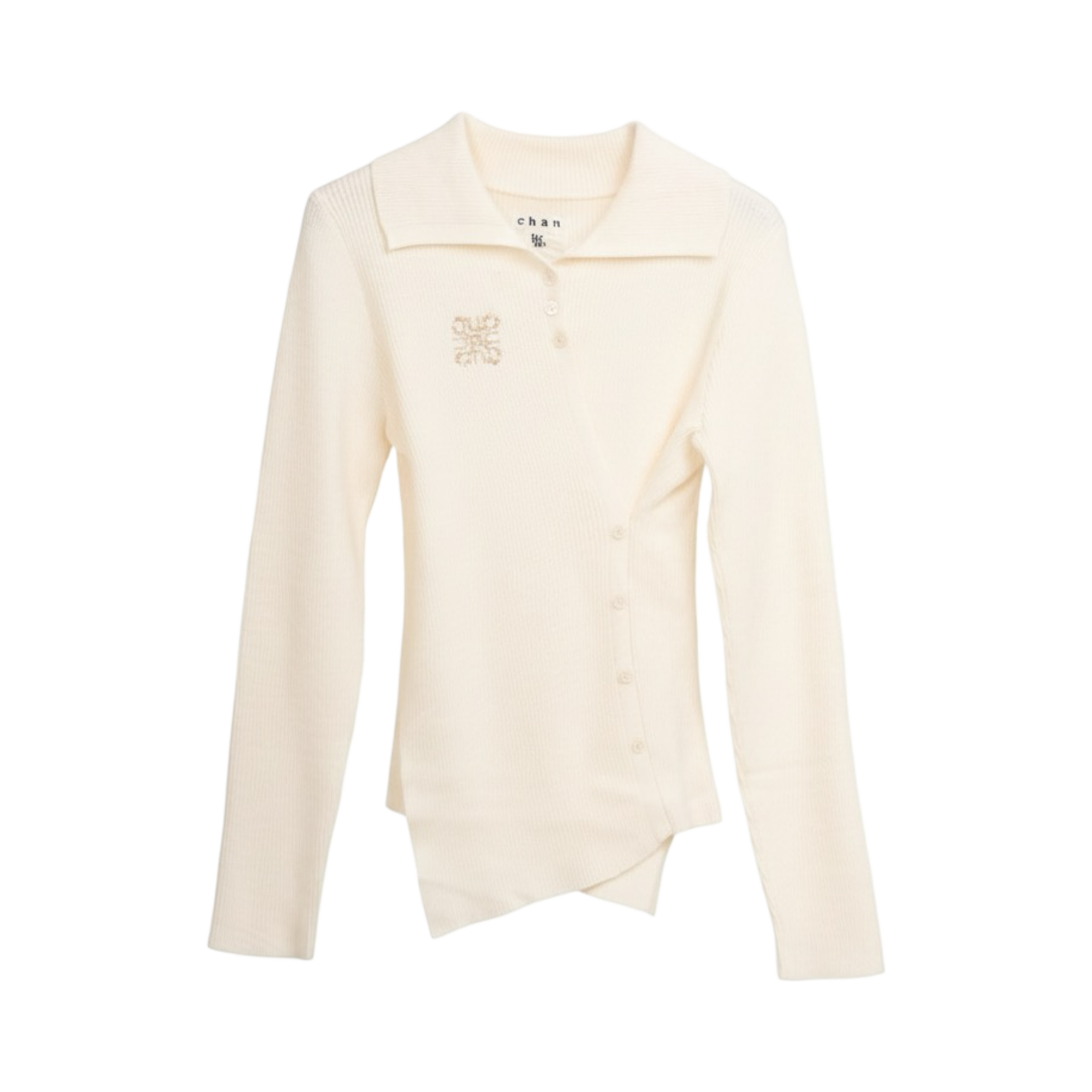 Knit Asymmetric Button Top – Beige