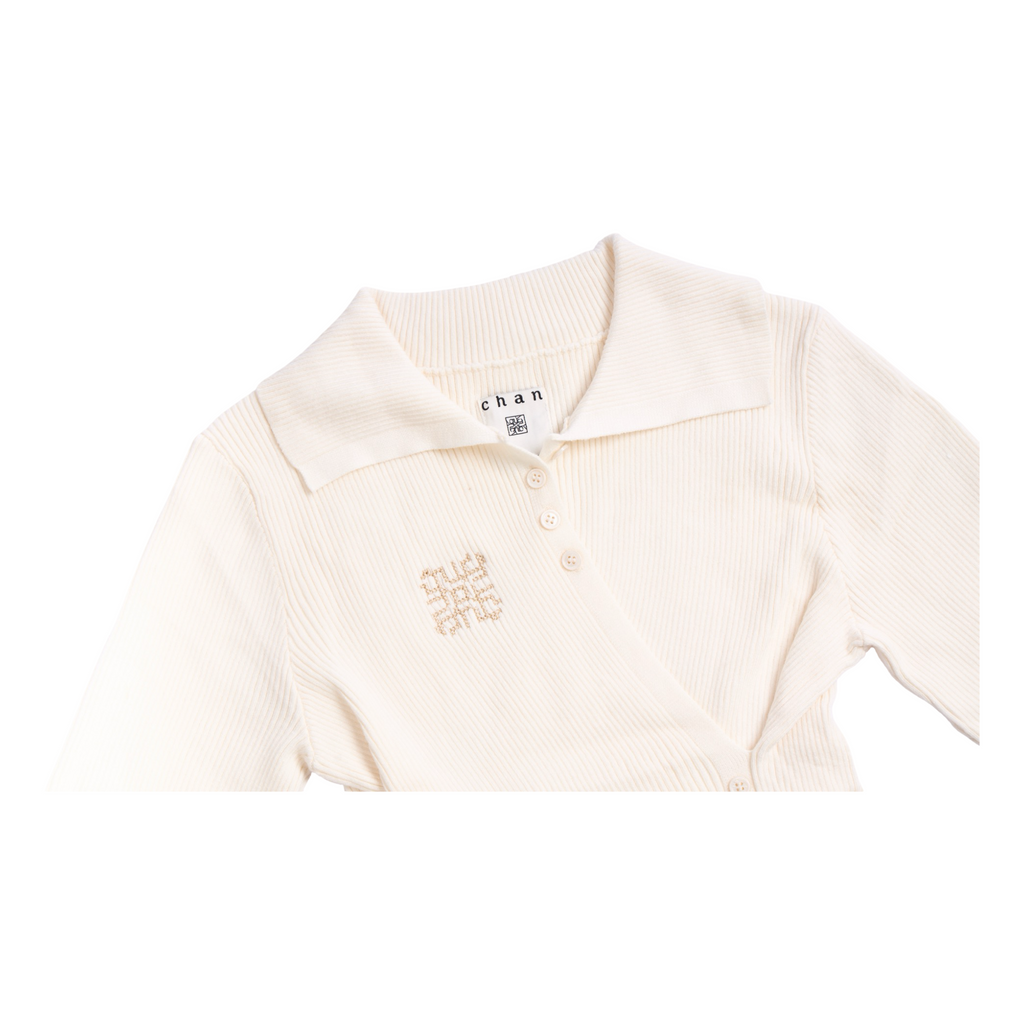 Knit Asymmetric Button Top – Beige