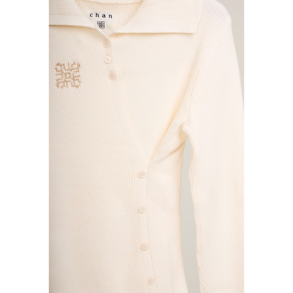 Knit Asymmetric Button Top – Beige