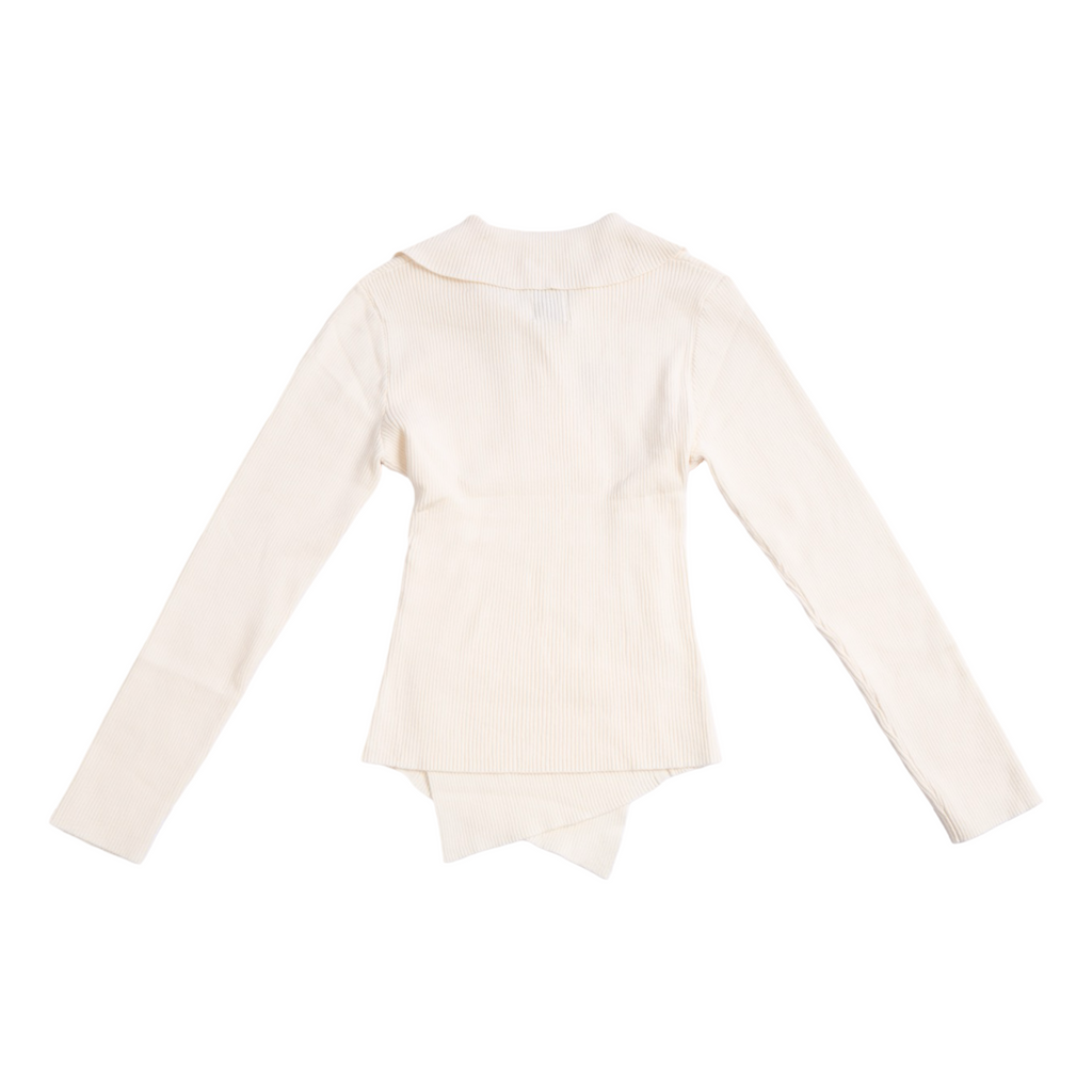 Knit Asymmetric Button Top – Beige