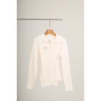 Knit Asymmetric Button Top – Beige