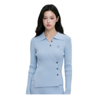 Knit Asymmetric Button Top – Baby Blue