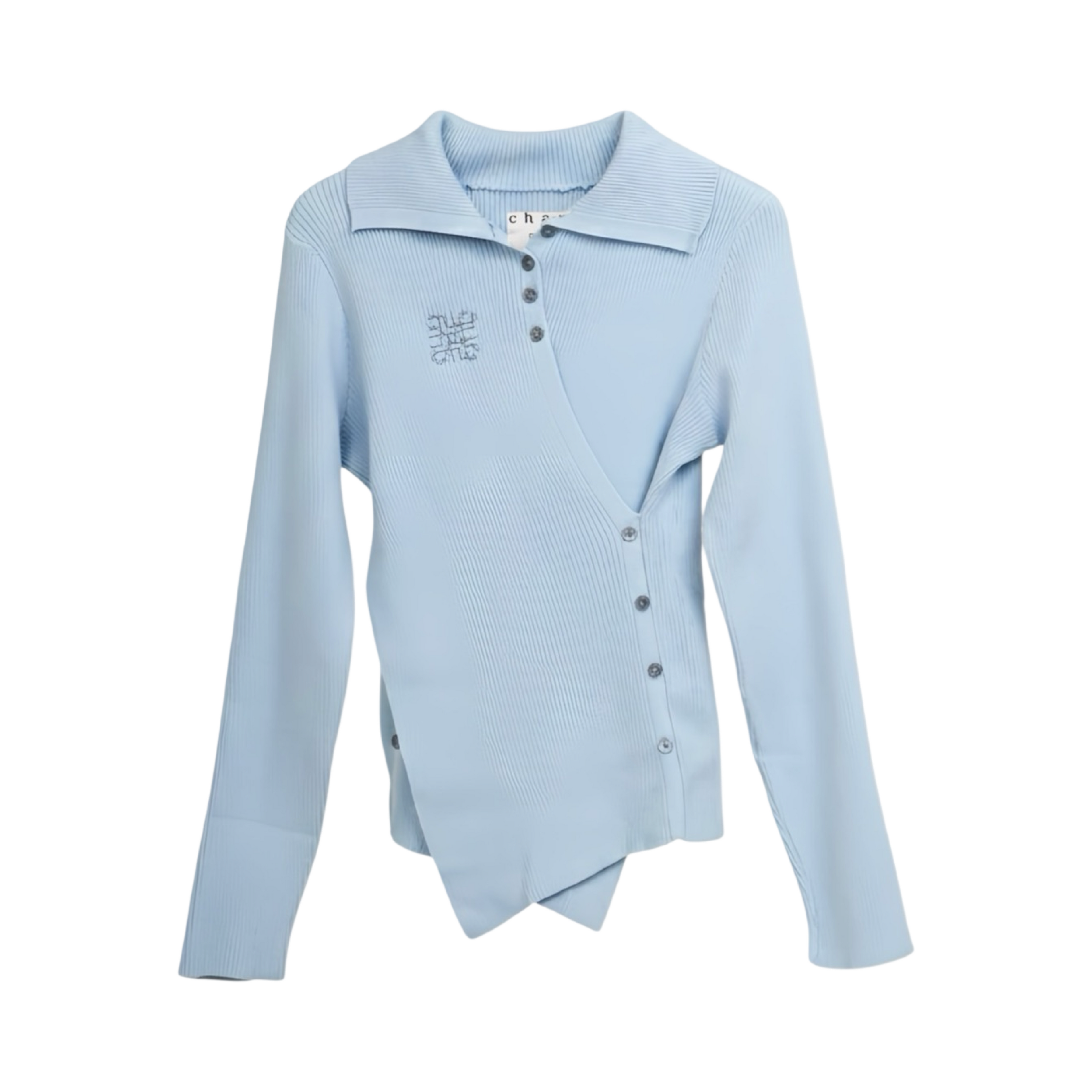 Knit Asymmetric Button Top – Baby Blue