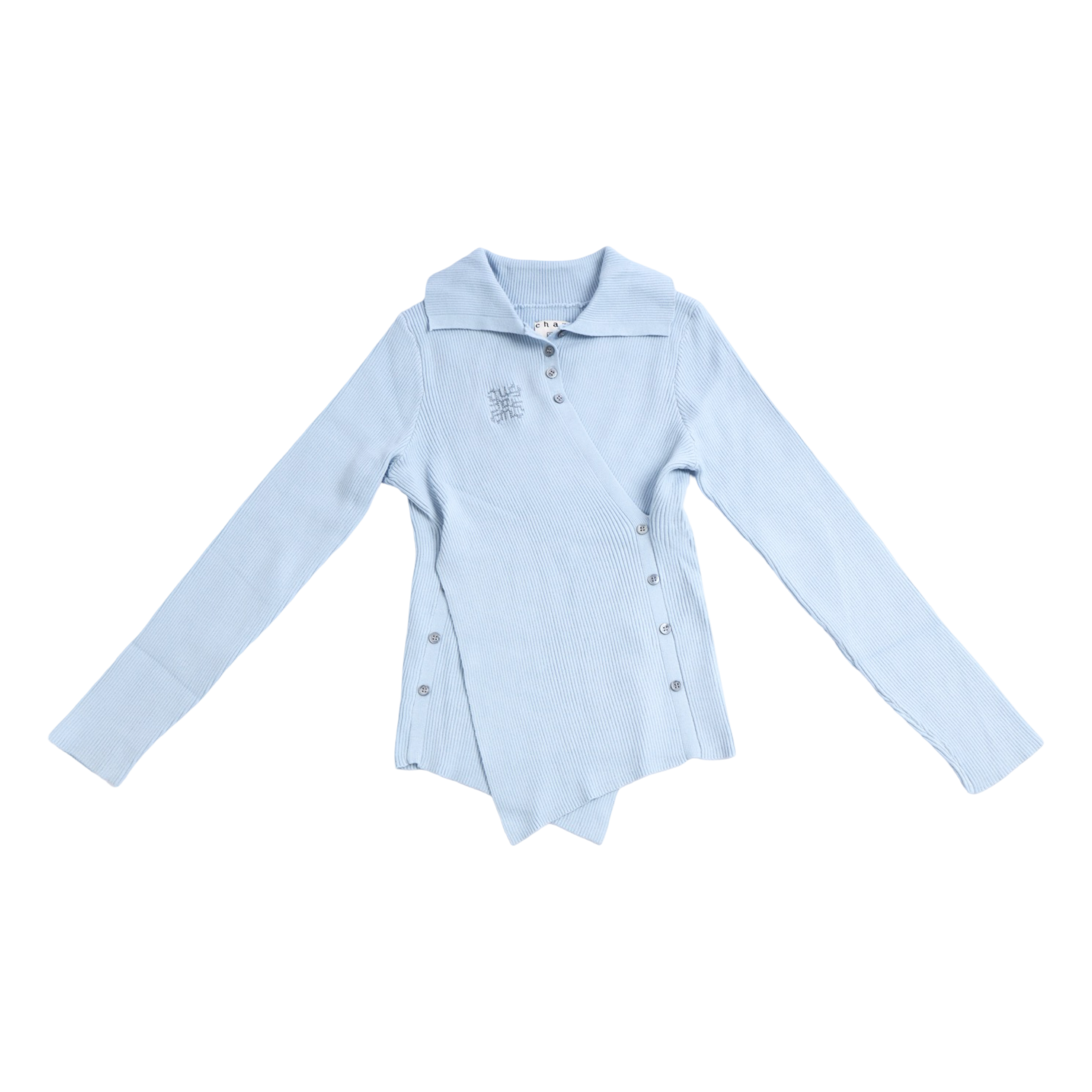 Knit Asymmetric Button Top – Baby Blue