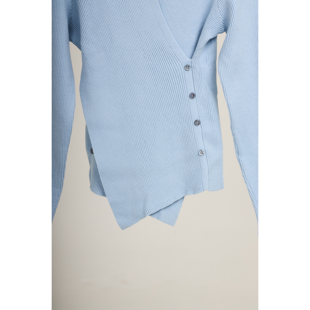 Knit Asymmetric Button Top – Baby Blue