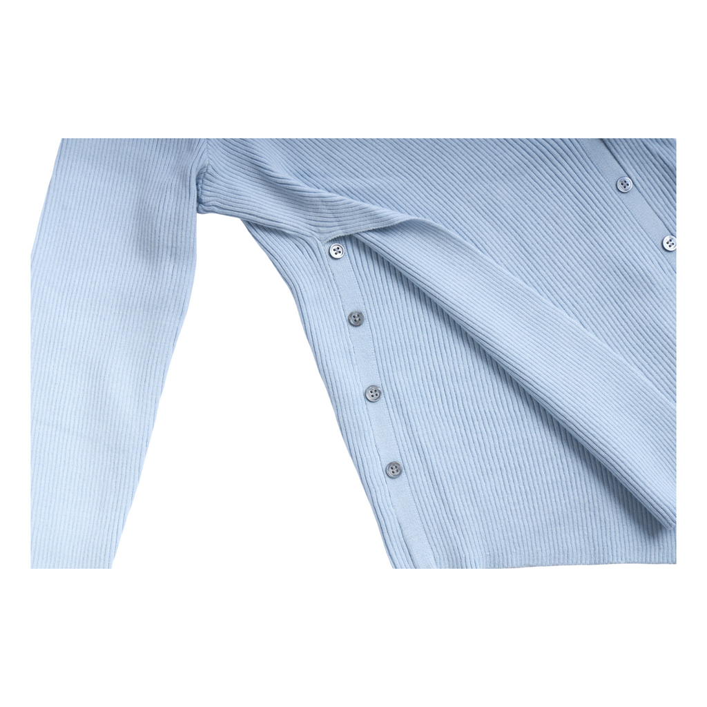 Knit Asymmetric Button Top – Baby Blue