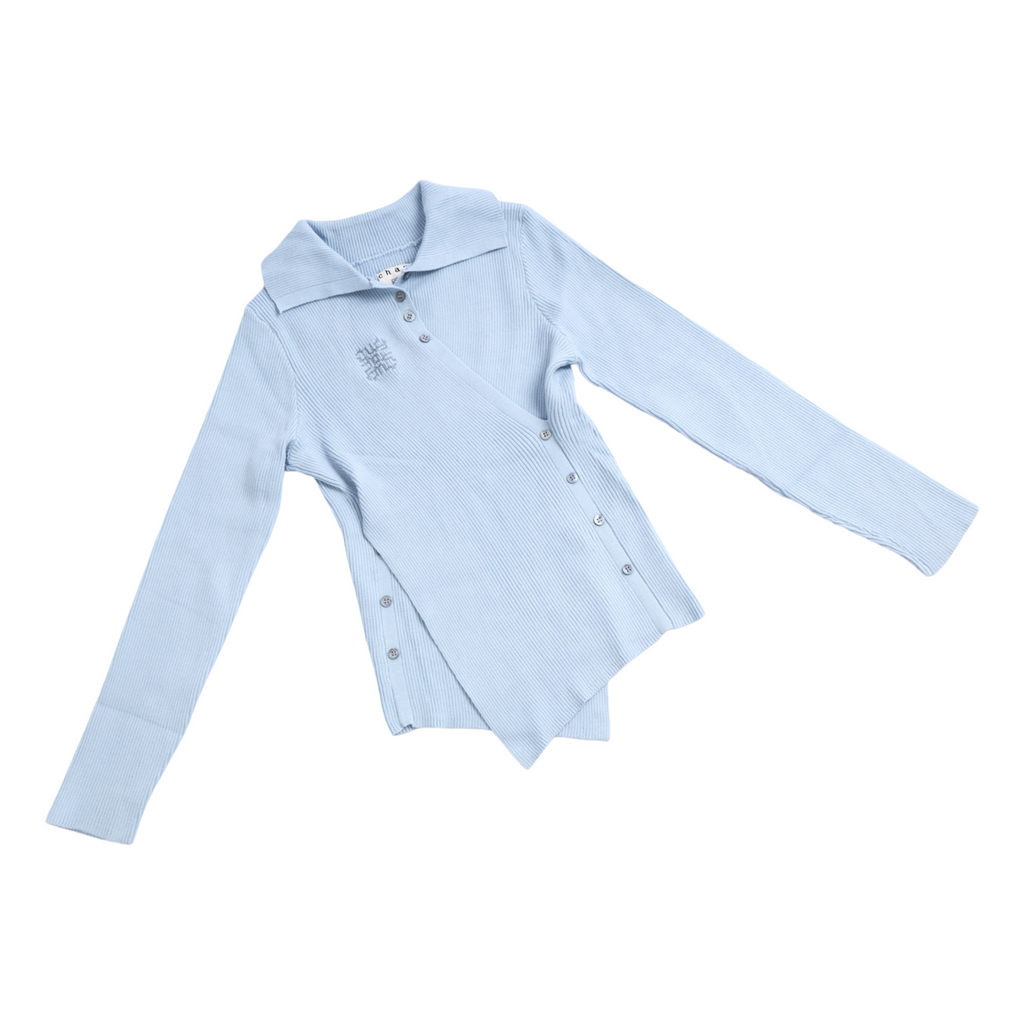 Knit Asymmetric Button Top – Baby Blue