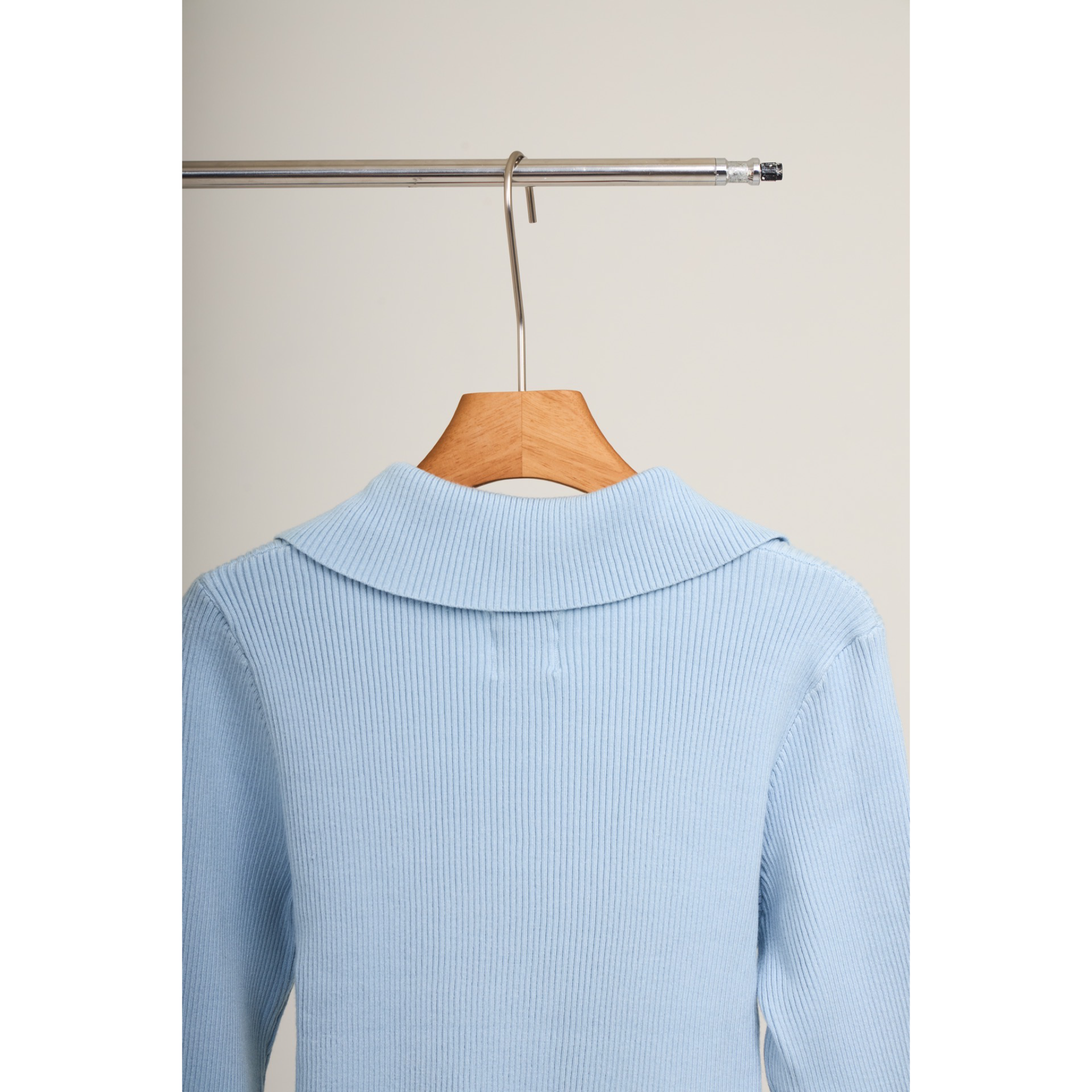Knit Asymmetric Button Top – Baby Blue